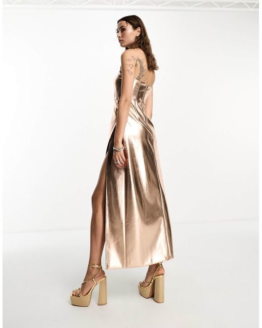 Amy Lynn Natural Lupe Bandeau Maxi Dress With Thigh High Split