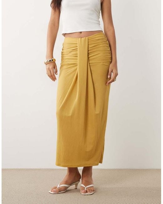 ASOS Natural Drape Detail Gathered Maxi Skirt