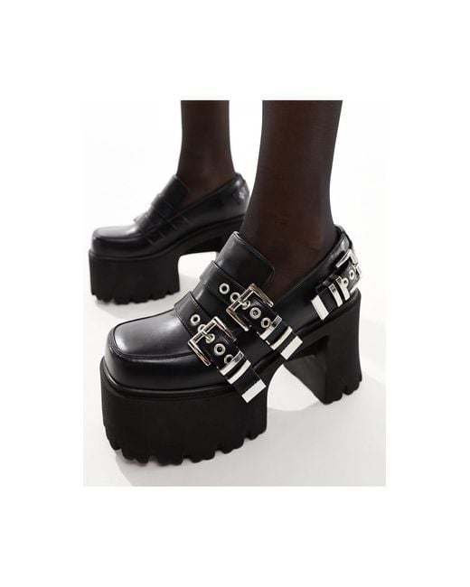 Lamoda Black No Faith Platform Loafers With Buckles And Studded Detail