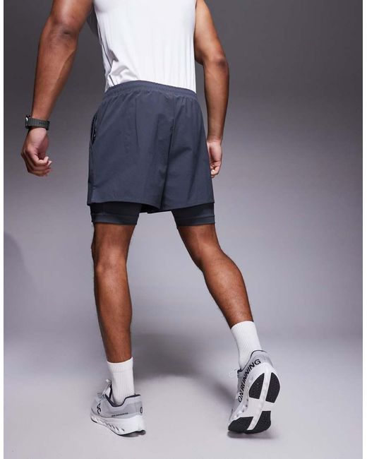 4505 Blue 2-in-1 Ripstop Nylon Running Shorts With Zip Pocket for men