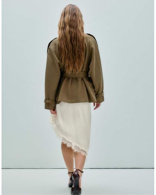 Stradivarius Green Sateen Asymmetric Skirt