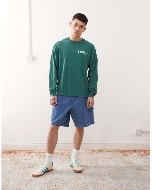 Obey Green Long Sleeve Sensory Exploration Graphic Logo T-shirt With Back Print for men
