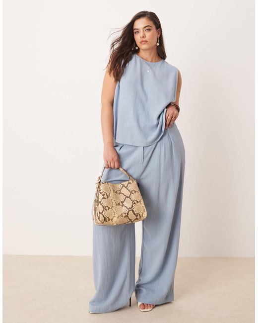ASOS Blue Curve Pleat Front Wide Leg Trousers With Linen Co-ord