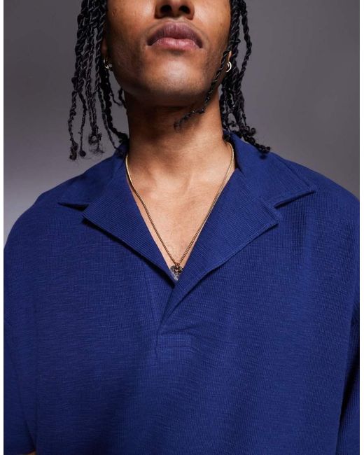 Polo Oversize Testurizzata Con Rever di ASOS in Blue da Uomo