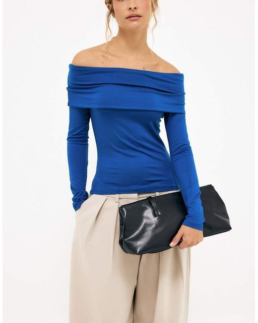 NA-KD Blue Soft Line Long Sleeve Top