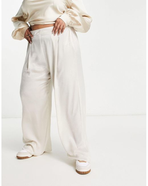 Yours Wide Leg Satin Pants in Natural | Lyst