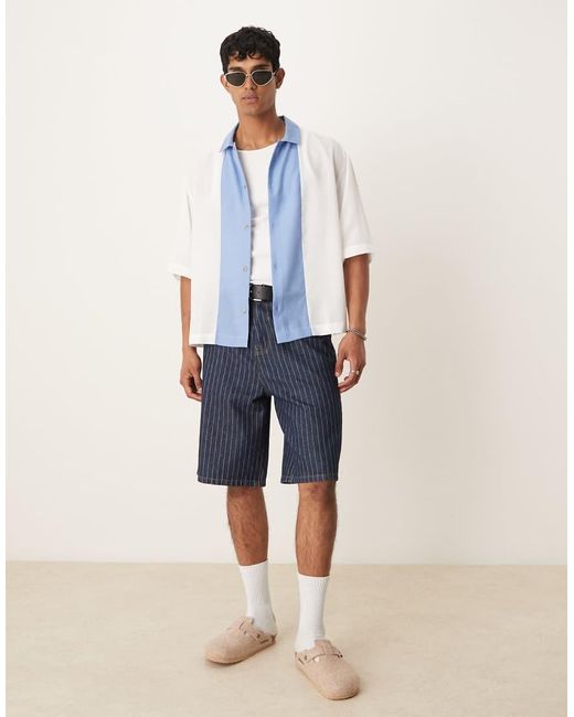 ASOS Recht Oversized Overhemd Zonder Sluiting Met Vlakken in het Blue voor heren