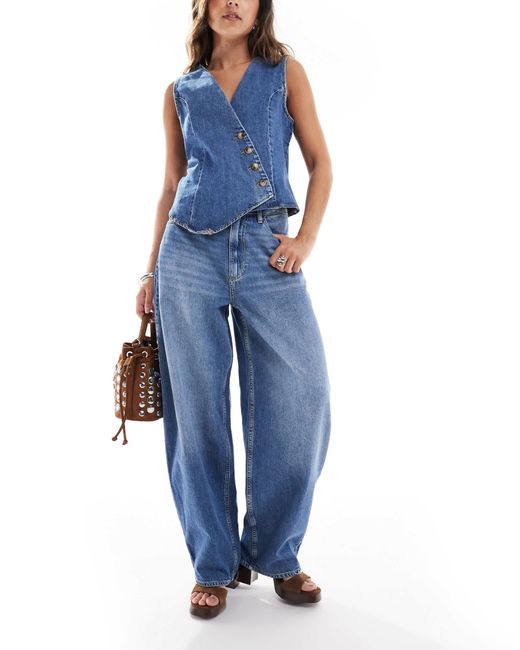 ASOS Blue Denim Asymmetric Waistcoat Co-ord