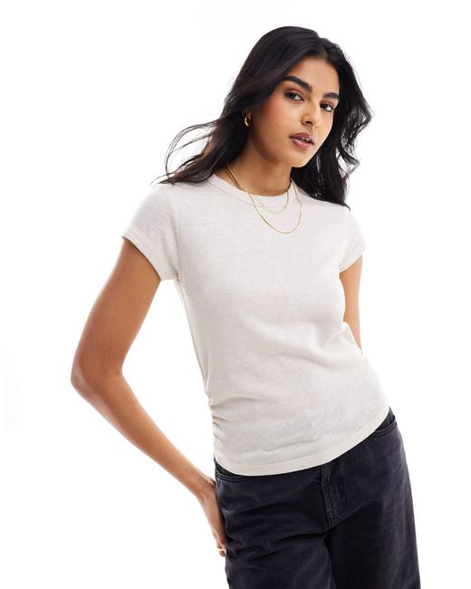 Stradivarius White Side Ruched Top