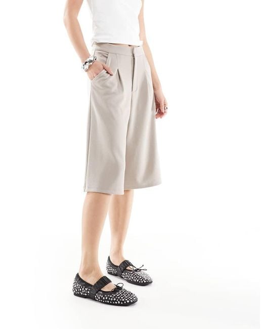 ASOS Natural Jersey Twill Wide Leg Bermuda Short