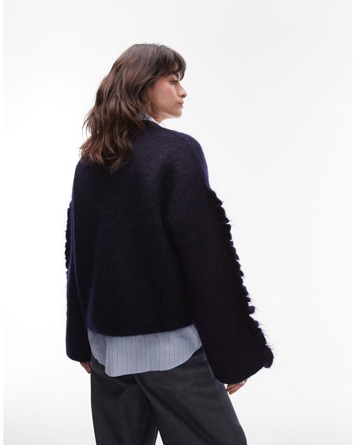 ARKET Blue Fluffy Mohair Wool Blend Sweater With Wide Sleeves