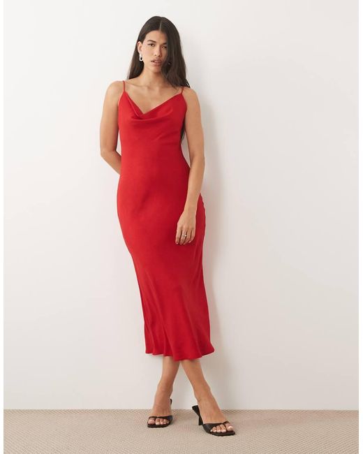 Mango Red Cowl Neck Midi Dress