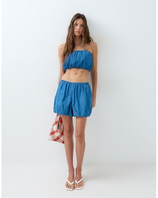 ASOS Blue Denim Bubble Bandeau Top Co-Ord