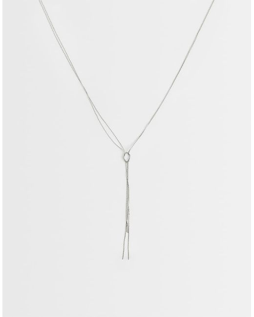 ASOS White Lariat Necklace With Fine Snake Knot Design