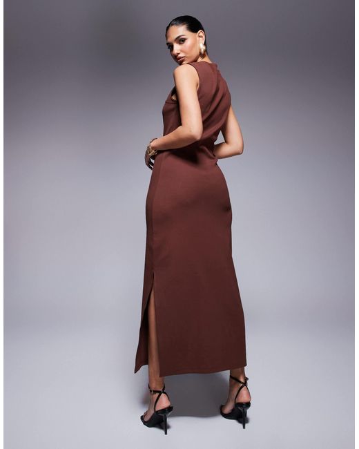 ASOS Brown Rib Knitted Midi Dress With Hardware Detail