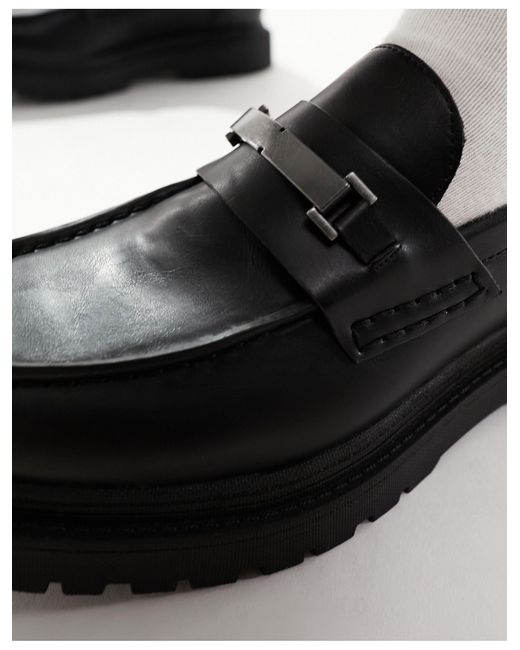 Pull&Bear Black Loafers With Metal Trim for men