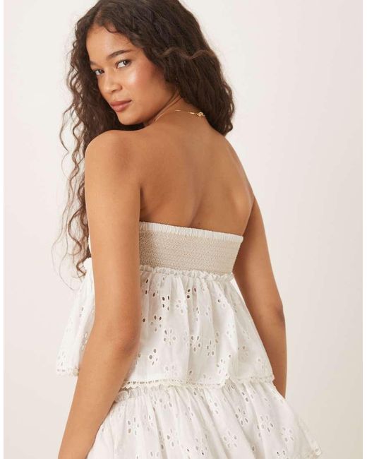 Iisla & Bird Natural Shirred Cut Out Broderie Beach Top Co-ord