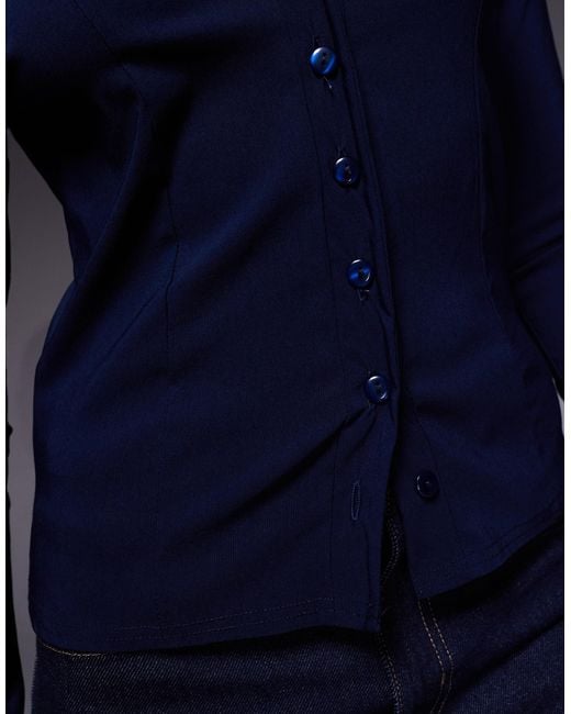 Fashionkilla Blue Exclusive Bengaline Flare Sleeve Fitted Shirt