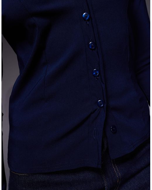 Chemise élégante en bengaline à manches évasées Fashionkilla en coloris Blue