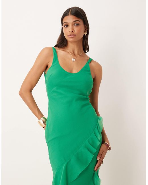 ASOS Green Scoop Neck Maxi Dress With Ruffle Skirt And Cut Out Back
