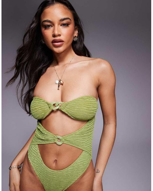 ASOS Green Laurie Twist Front Chain Link Bandeau Swimsuit