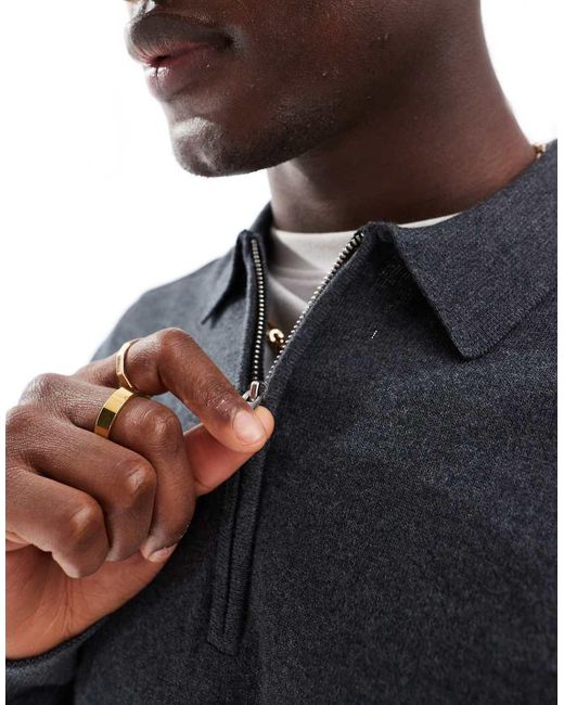 SELECTED Blue 100% Cotton Long Sleeve Half Zip Polo for men