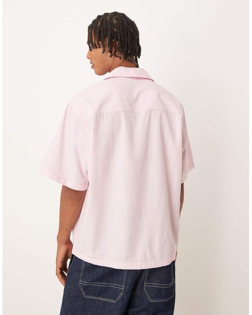 Camicia Oversize A Righe Rosa E Bianco Con Rever E Ricamo di ASOS in White da Uomo