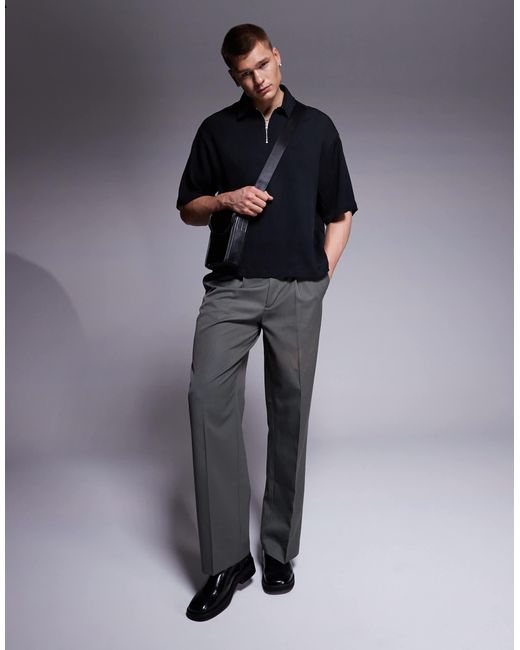 ASOS – plissiertes, kastiges oversize-schlupfhemd in Black für Herren