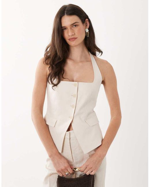 Mango White Boreli 100% Linen Halterneck Waistcoat Co-ord