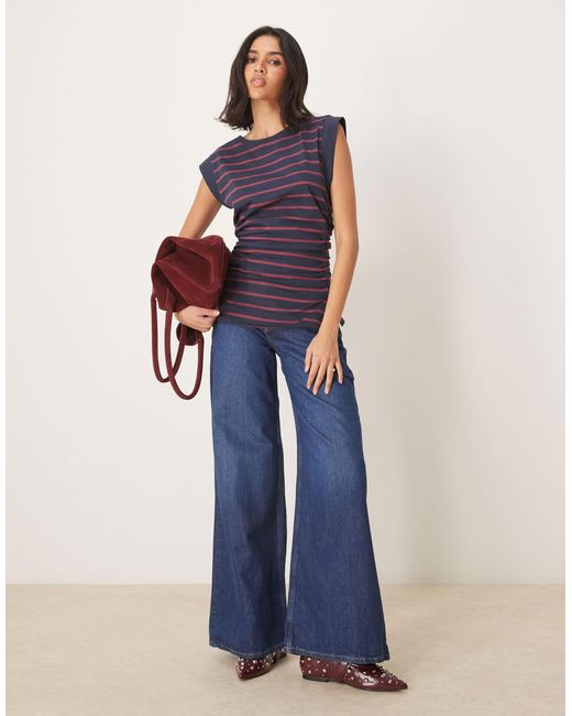ASOS Blue Corset Waist Sharp Shoulder Tank Top