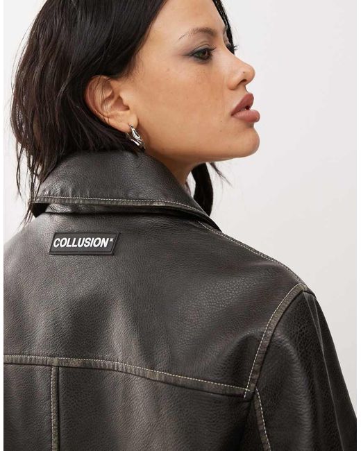 Collusion Black Faux Leather Jacket With Contrast Stitch