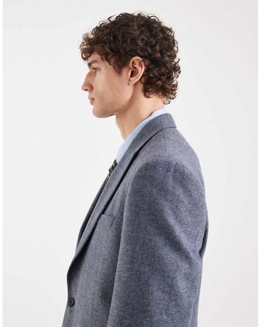 ASOS Blue Wool Mix Slim Suit Jacket for men