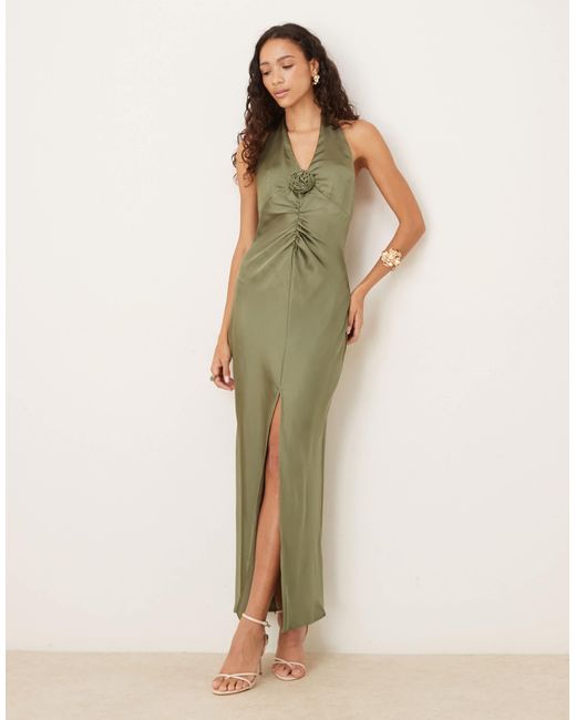 Gina Tricot Green Satin Halterneck Maxi Dress