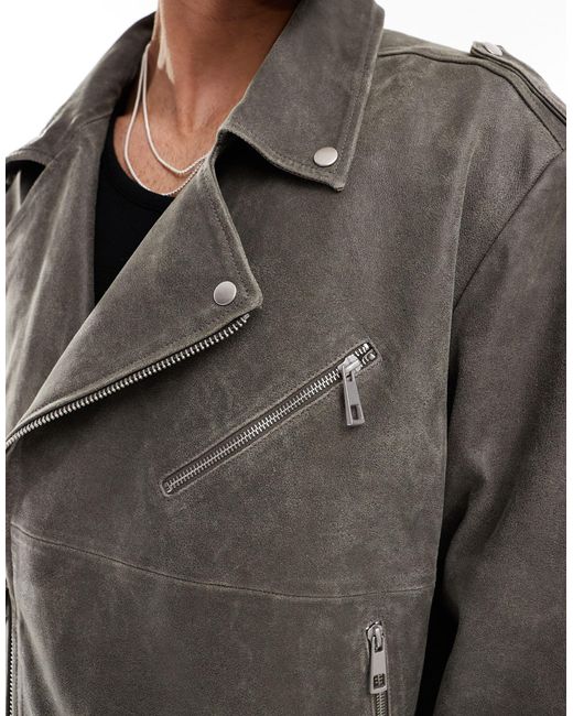 ASOS Black Real Leather Oversized Distressed Biker Jacket for men