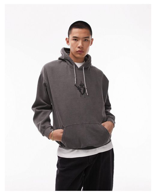 Topman Gray Oversized Fit Hoodie With Sacred Heart Tattoo for men