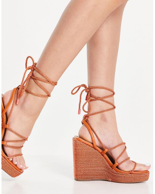 Zwarte Sleehak Sandaletten met Touw Look en Strik - Uwantisell.nl