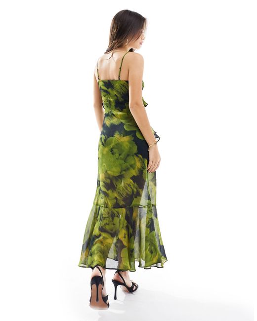 Miss Selfridge Green Chiffon Asym Ruffle Maxi Dress