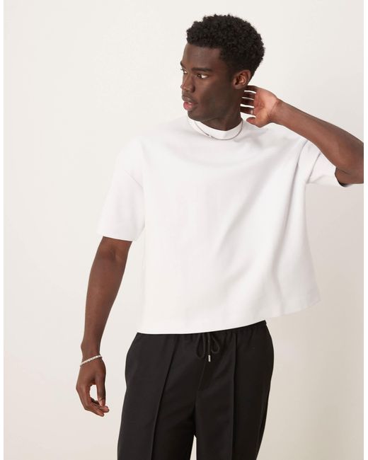ASOS White Premium Interlock Oversized Boxy Drop Shoulder T-shirt 300gsm for men