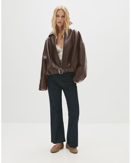 Pull&Bear Ballon-Bomberjack Met Leereffect in het Brown