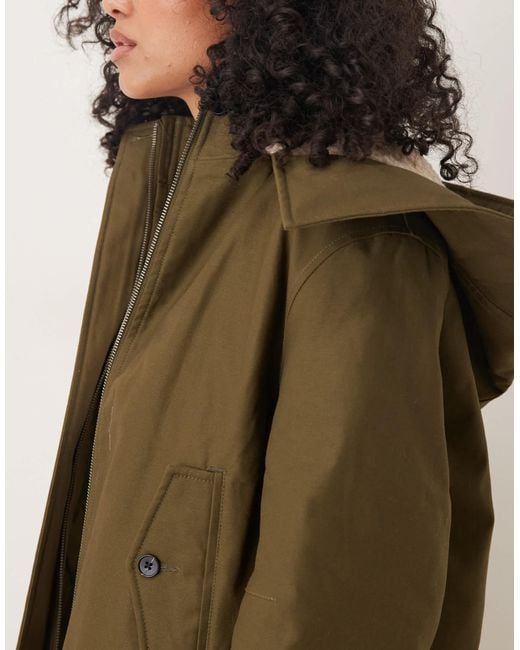 ASOS Natural Cropped Parka With Borg Lined Hood