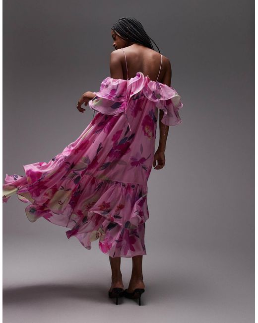 & Other Stories Purple Off Shoulder Ruffle Midaxi Dress