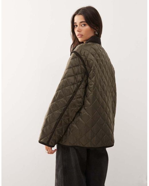 Weekday Brown Quilted Jacket With Contrast Collar