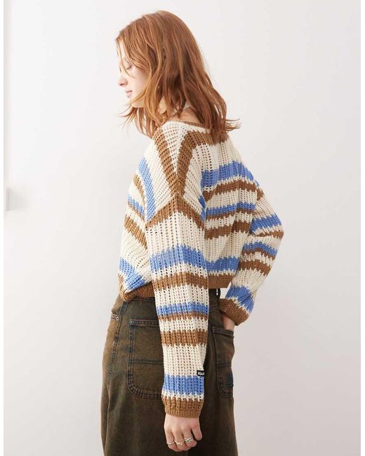 Kickers Brown Loose Fit Open Knit Retro Stripe Knit
