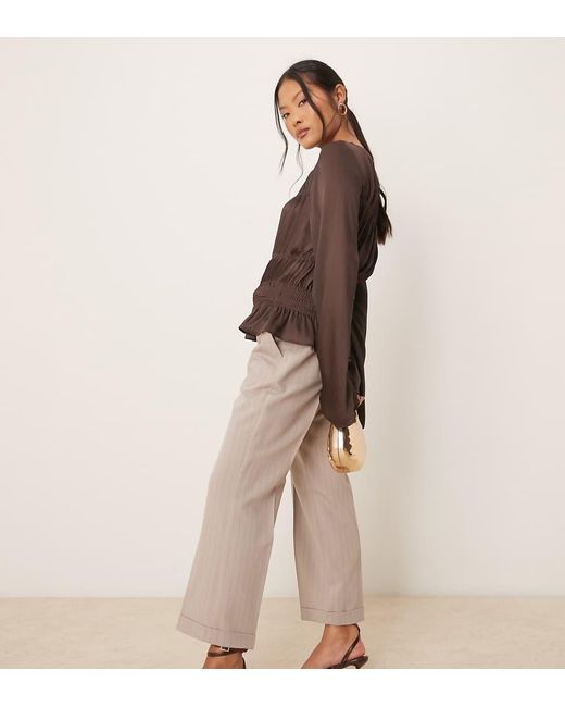 ASOS Brown Petite Tailored Slim Straight Trousers With Belt