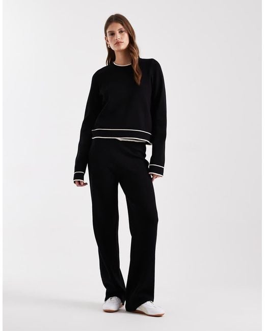 Vero Moda Black Knitted Jumper Co-ord With Cream Contrast Piping