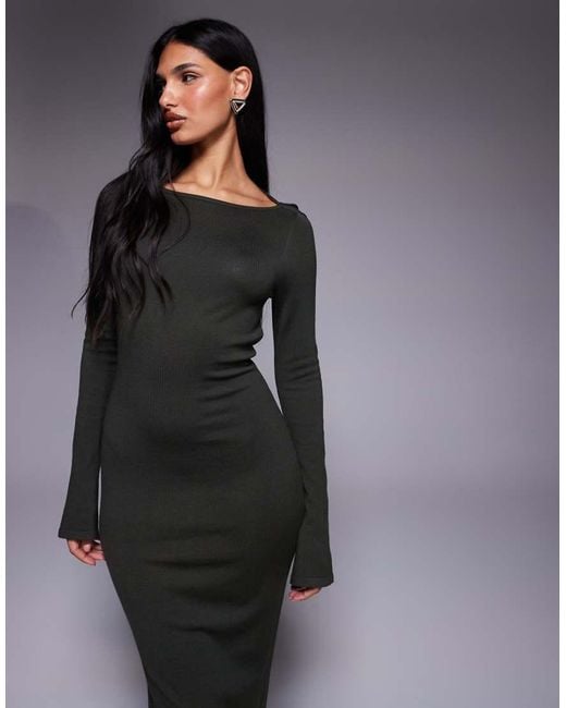 Kaiia Gray Exclusive Fine Knit Cowl Tie Back Long Sleeve Maxi Dress