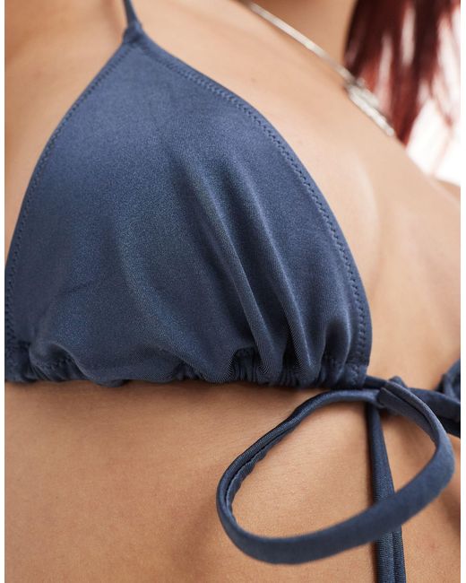 Weekday Blue Perth Shiny Tie Front Bikini Top