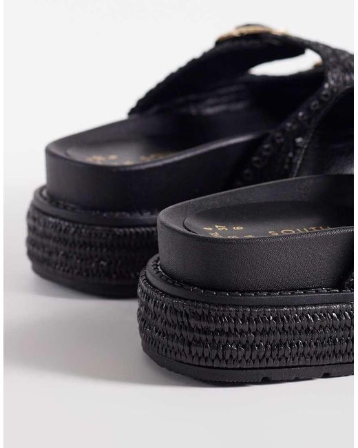 South Beach Black Double Buckle Platform Sandals