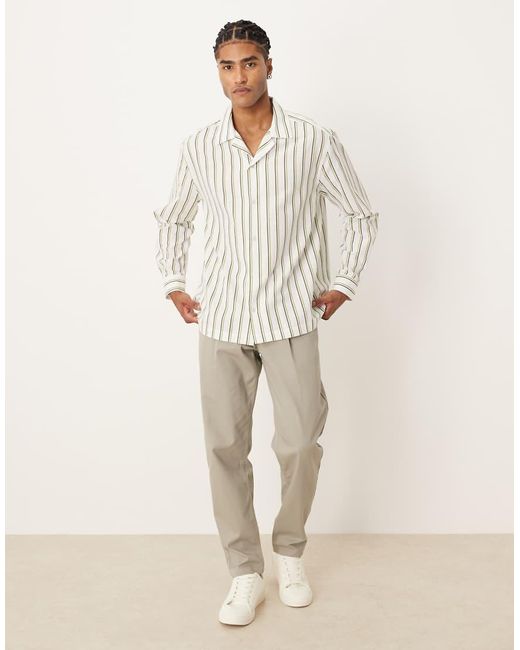 ASOS Natural Relaxed Revere Stripe Shirt for men