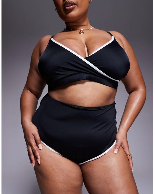 ASOS Blue Asos Design Curve Exclusive Contrast Binding Skinny Crop Bikini Top